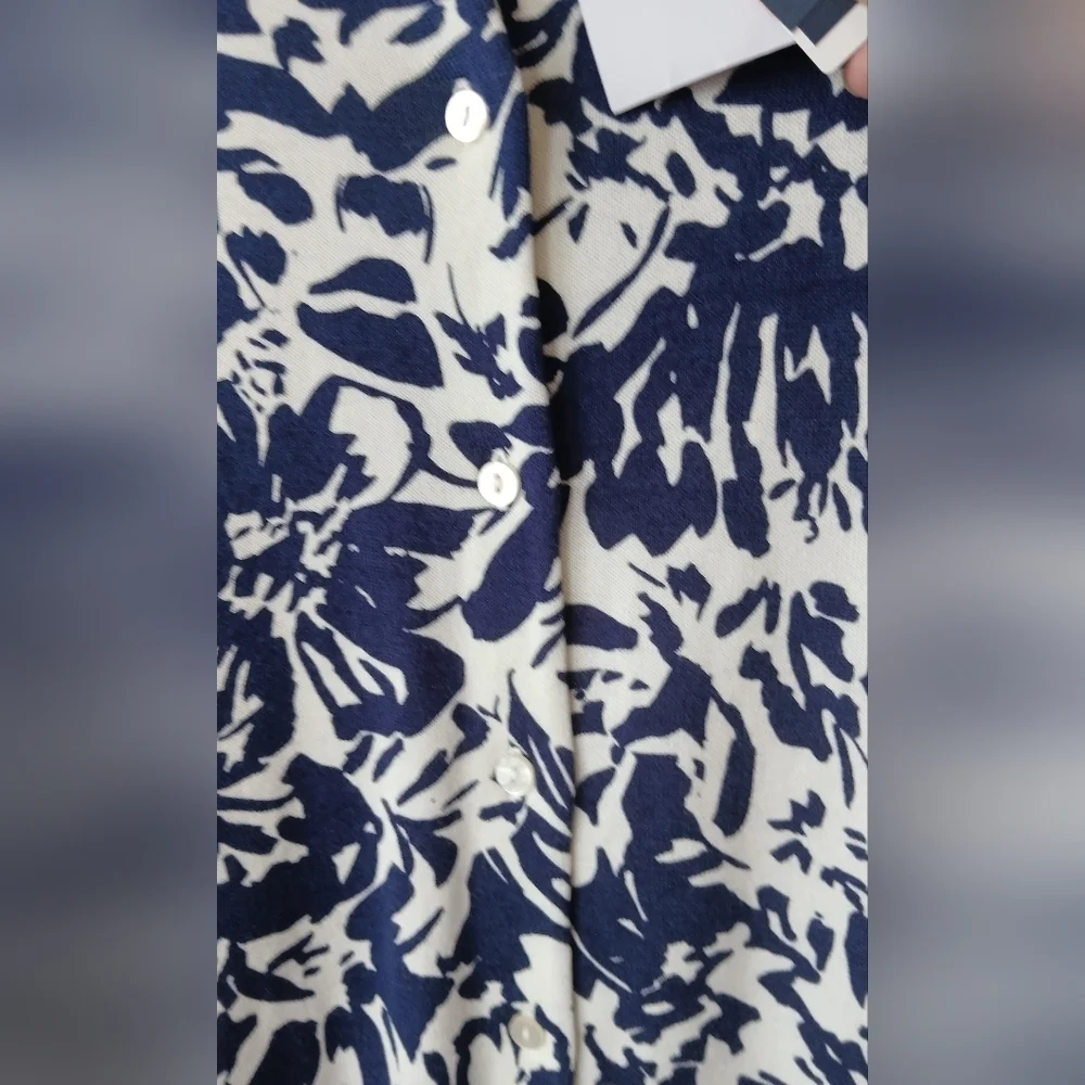 Lands' End Navy & Ivory Floral Cardigan Women's XL NWT